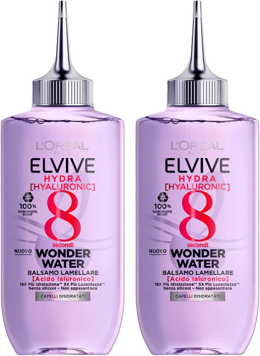 L'ORÉAL PARIS BALSAMO 2 CONFEZIONI LAMELLARE WONDER WATER HYDRA HYALURONIC PER DARE LUCENTEZZA A CAPELLI DISIDRATATI 200 ML