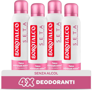 BOROTALCO SET 4 PZ DEO SPRAY 150 ML L'UNO NEW SETA PROFMO DI TALCO E FIORI ROSA