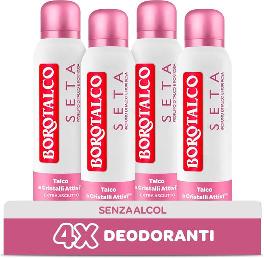BOROTALCO SET 4 PZ DEO SPRAY 150 ML L'UNO NEW SETA PROFMO DI TALCO E FIORI ROSA