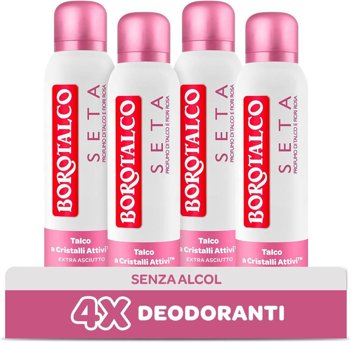 BOROTALCO SET 4 PZ DEO SPRAY 150 ML L'UNO NEW SETA PROFMO DI TALCO E FIORI ROSA