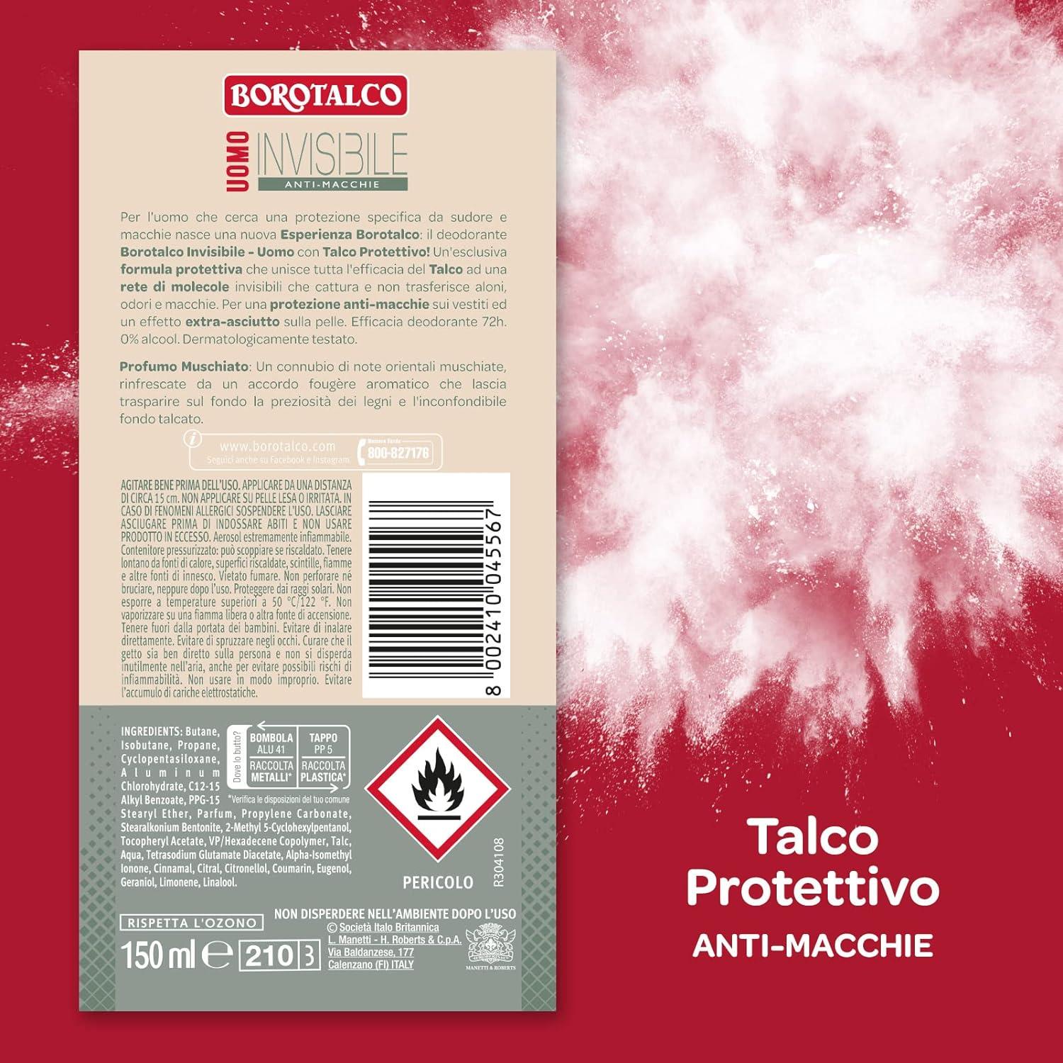 BOROTALCO SET 6 PZ DEO SPRAY 150 ML L'UNO NEW UOMO INVISIBILE PROFUMO MUSCHIATO