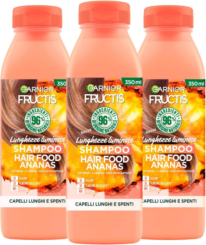 GARNIER FRUCTIS SET 3 SHAMPOO HAIR FOODS 350 ML L'UNO CAPELLI LUNGHI E SPENTI ALL'ANANAS