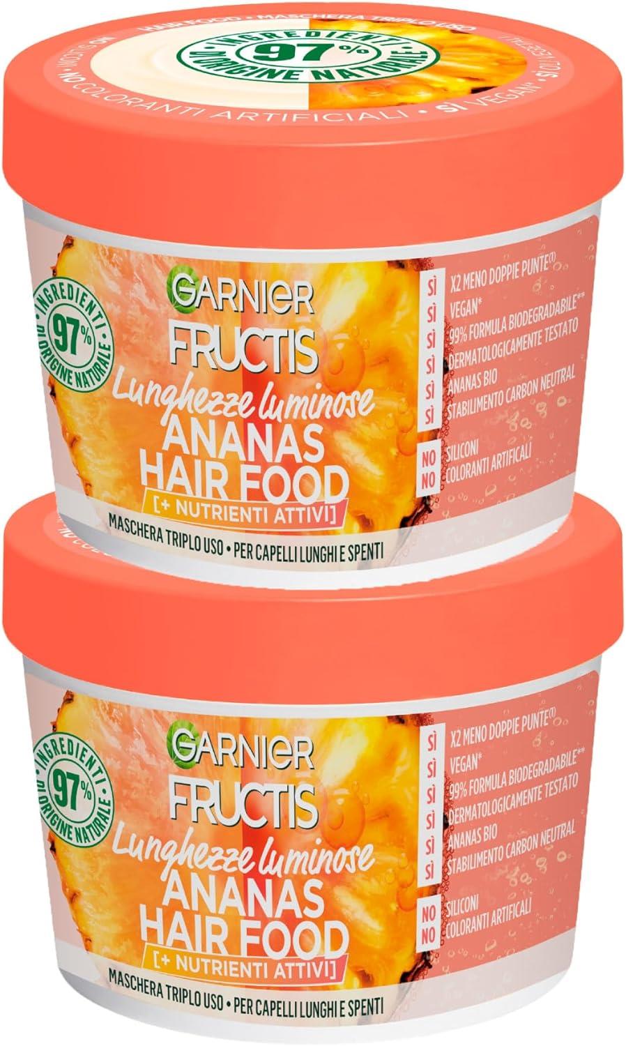 SET 2 GARNIER FRUCTIS HAIR FOOD MASCHERA ANANAS LUNGHEZZE LUMINOSE PER CAPELLI LUNGHI E SPENTI 390 ML