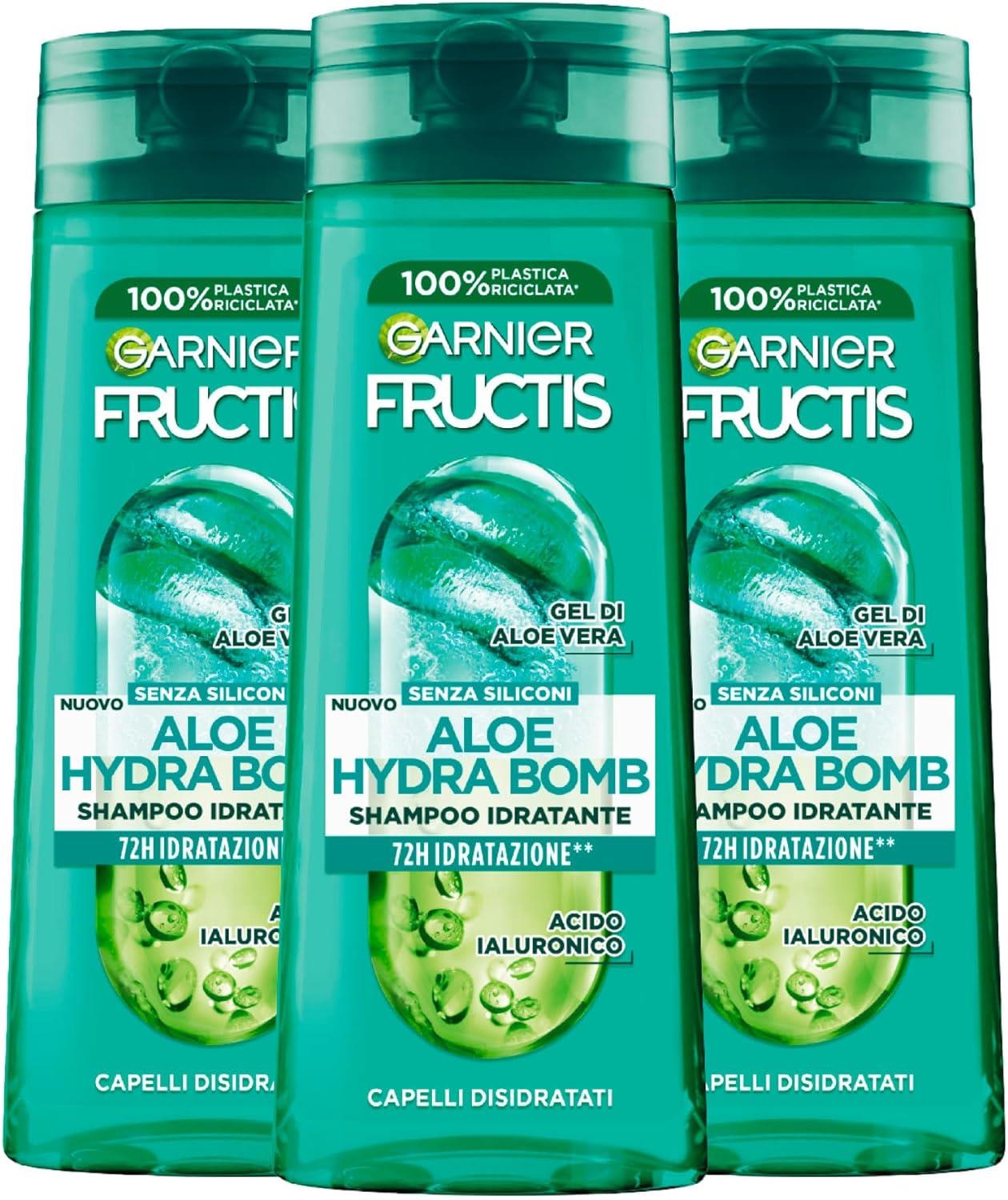 GARNIER FRUCTIS SET 3 SHAMPOO 250 ML L'UNO ALOE 72 ORE DI IDRATAZIONE HYDRA BOMB PER CAPELLI DISIDRATATI