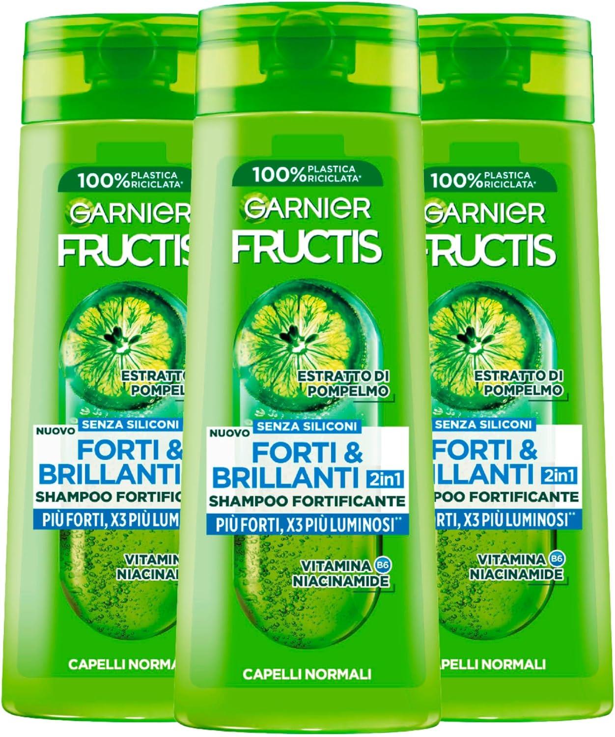 GARNIER FRUCTIS SET 3 PZ  SHAMPOO 2 IN 1 PIU FORTI X3 PIU LUMINOSI 250 ML L'UNO PER CAPELLI NORMALI ESTRATTO DI POMPELMO