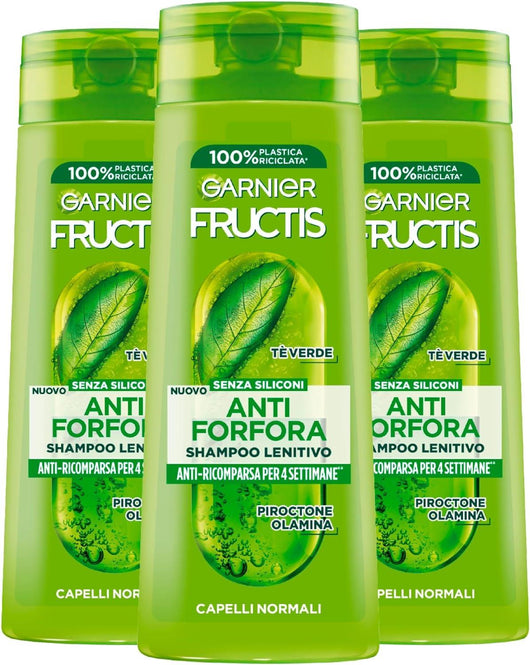 GARNIER FRUCTIS SET 3 PZ SHAMPOO 250 ML L'UNO ANTI FORFORA PER 4 SETTIMANE 2IN1 LENITIVO CAPELLI NORMALI TE' VERDE