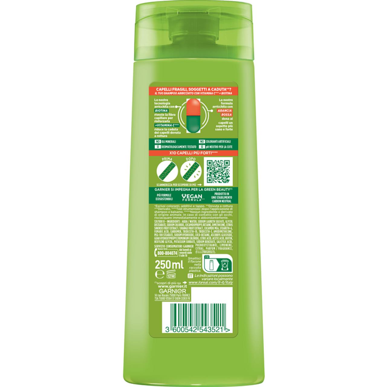 GARNIER FRUCTISSET 5 PZ SHAMPOO 250 ML L'UNO VITAMINE&FORZA X10 CAPELLI PIU FORTI VITAMINA C+ PIU BIOTINA