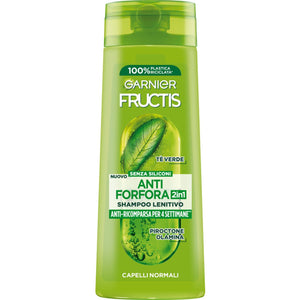 GARNIER FRUCTIS SET 3 PZ SHAMPOO 250 ML ANTI FORFORA PER 4 SETTIMANE 2IN1 LENITIVO CAPELLI NORMALI TE' VERDE