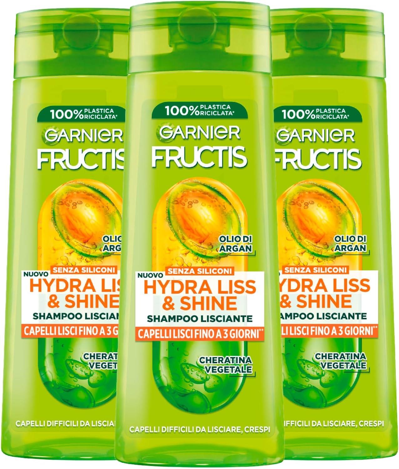 GARNIER FRUCTISSET 3 PZ SHAMPOO LISCIANTE 250 ML HYDRA LISS&SHINE CAPELLI LISCI FINO A 3 GIORNI CON OLIO DI ARGAN