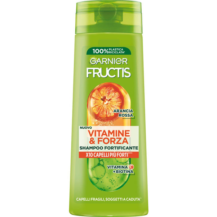 GARNIER FRUCTISSET 5 PZ SHAMPOO 250 ML L'UNO VITAMINE&FORZA X10 CAPELLI PIU FORTI VITAMINA C+ PIU BIOTINA