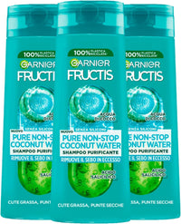 GARNIER FRUCTIS 3 PZ SHAMPOO 250 ML L'UNO PURE NON-STOP COCONUT WATER RIMUOVE IL SEBO IN ECCESSO