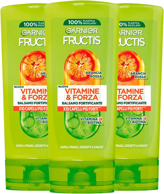 GARNIER FRUCTIS SET 3 CONFEZIONI BALSAMO FORTIFICANTE VITAMINE & FORZA CAPELLI FRAGILI SOGGETTI A CADUTA 200 ML L'UNA