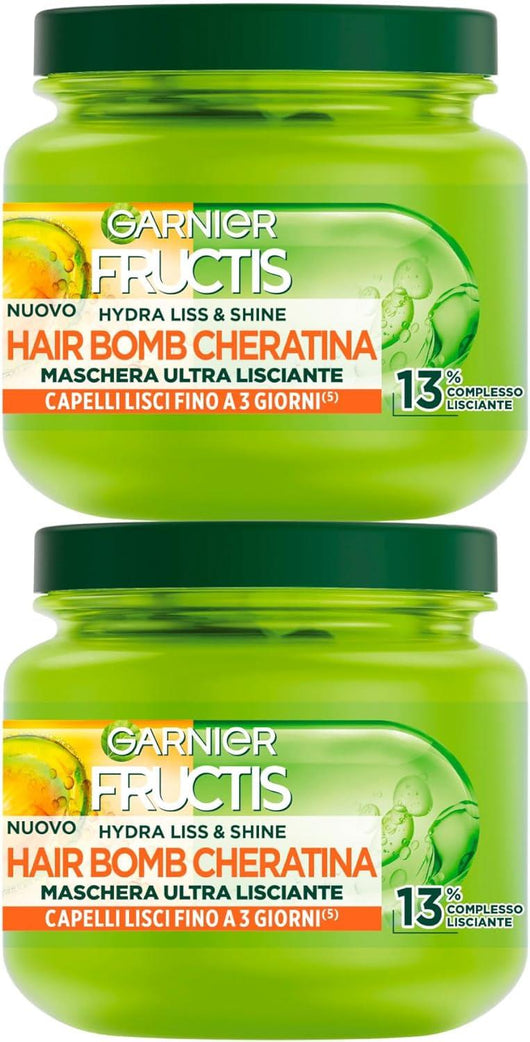 GARNIER SET 2 CONFEZIONI FRUCTIS MASCHERA ULTRA LISCIANTE PER CAPELLI CRESPI E RIBELLI CON ARGAN E CHERATINAHYDRA LISS & SHINE 320 ML
