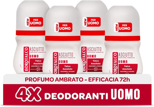 BOROTALCO SET 4 PZ DEO ROLL-ON 50ML L'UNO NEW ASCIUTTO PROFUMO AMBRATO NO ALCOOL 72H