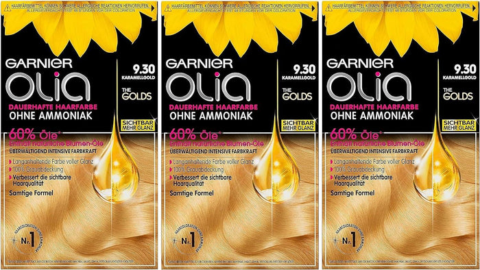 GARNIER OLIA SET 3 CONFEZIONI TINTA CAPELLI COLOR N 9.30 BIONDO CARAMELLO
