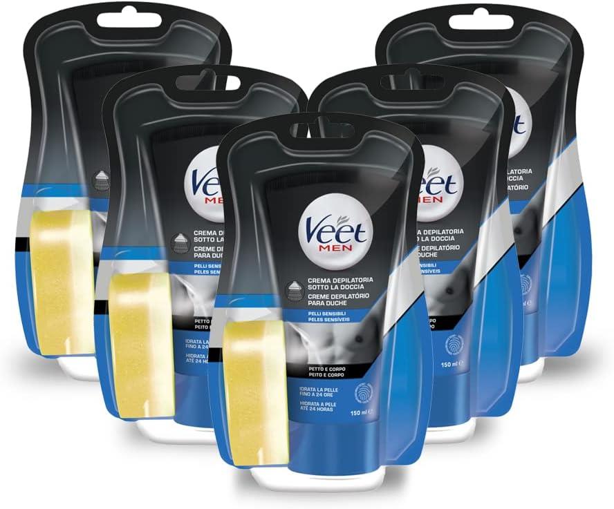 CREMA DEPILATORIA VEET FOR MEN CONFEZIONE 5 PZ X 150 ML SOTTO LA DOCCIA PELLI SENSIBILI