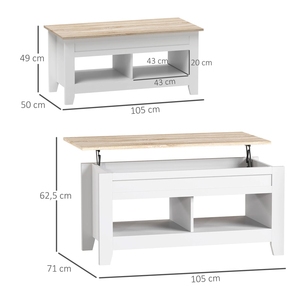 Tavolino da Caff¨¨ con Piano Elevabile e Vano Contenitore ¨C Xylo ¨C Bianco e Naturale 105x50x49 cm
