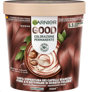 SET 3 GARNIER GOOD TINTA CAPELLI 5.5 CASTANO RAMATO IBISCO COLORAZIONE PERMANENTE SENZA AMMONIACA 90% NATURALE