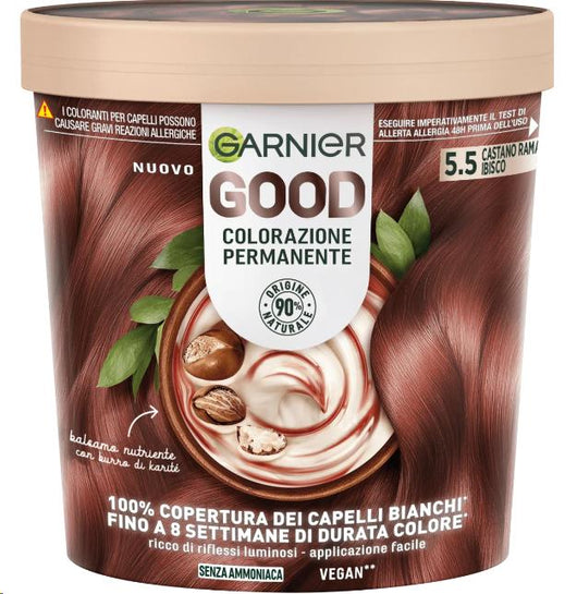SET 3 GARNIER GOOD TINTA CAPELLI 5.5 CASTANO RAMATO IBISCO COLORAZIONE PERMANENTE SENZA AMMONIACA 90% NATURALE