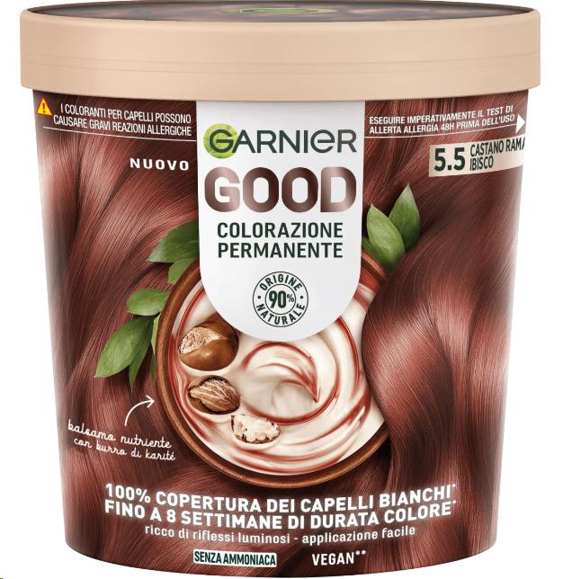 SET 3 GARNIER GOOD TINTA CAPELLI 5.5 CASTANO RAMATO IBISCO COLORAZIONE PERMANENTE SENZA AMMONIACA 90% NATURALE