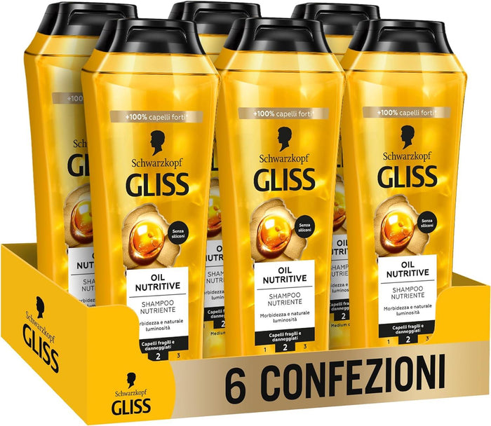 GLISS 6 CONFEZIONI OIL NUTRITIVE SHAMPOO NUTRIENTE 250 ML