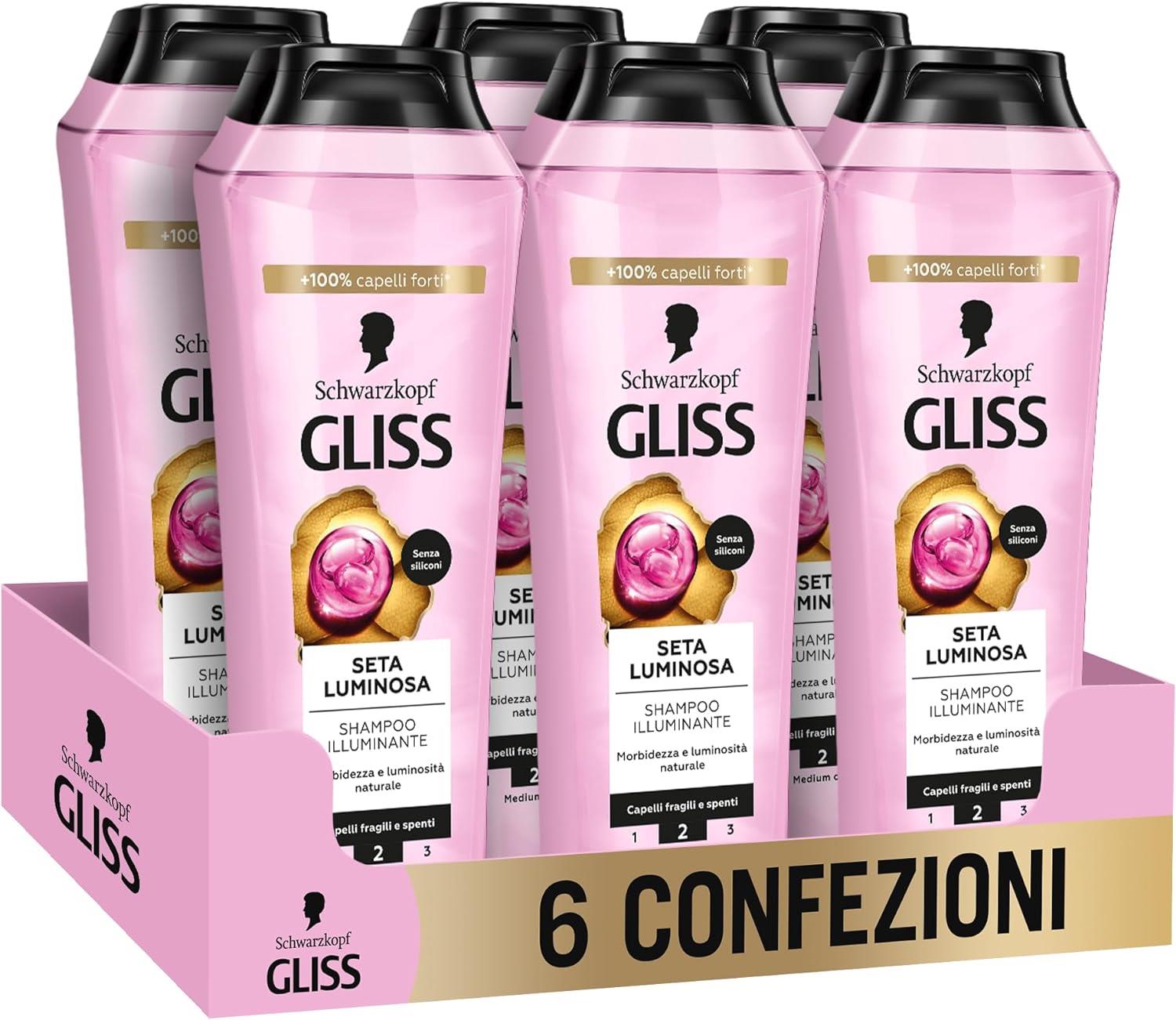GLISS SET 6 CONFEZIONI SETA LUMINOSA SHAMPOO ILLUMINANTE 250 ML