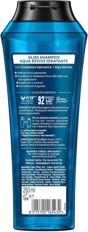 GLISS AQUA REVIVE 6 CONFEZIONI SHAMPOO IDRATANTE 250 ML