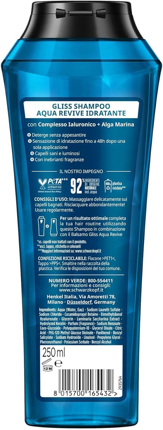 GLISS AQUA REVIVE 6 CONFEZIONI SHAMPOO IDRATANTE 250 ML