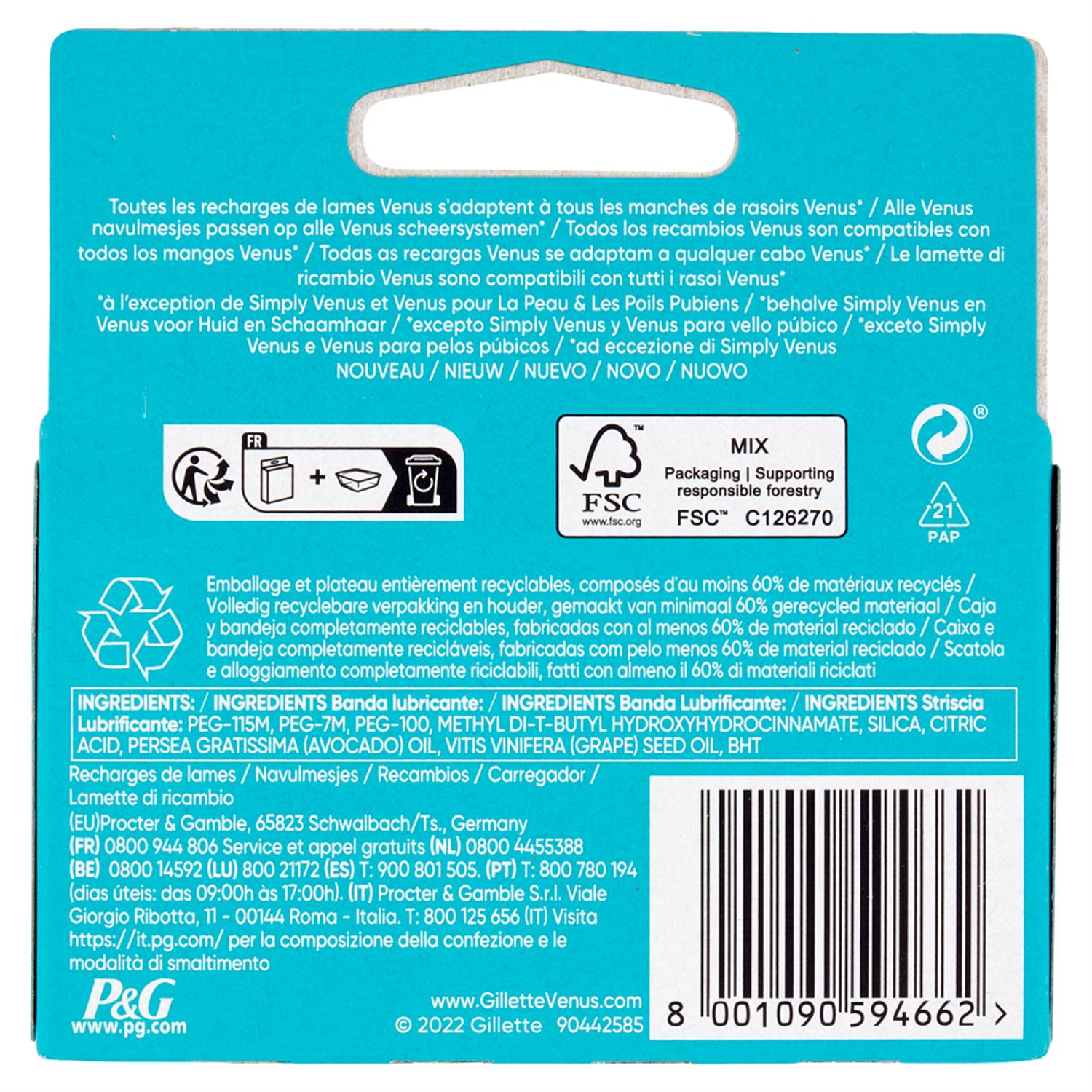 GILLETTE VENUS LAMETTE RASOI DONNA SMOOTH PER RASOIO A 3 LAME. CONFEZIONE DA 4