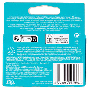 GILLETTE VENUS LAMETTE RASOI DONNA SMOOTH PER RASOIO A 3 LAME. CONFEZIONE DA 4