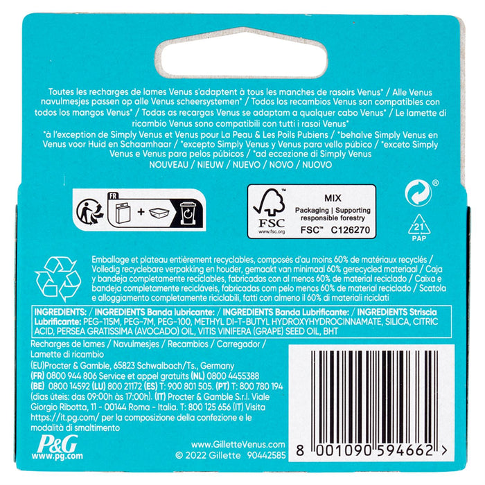 GILLETTE VENUS LAMETTE RASOI DONNA SMOOTH PER RASOIO A 3 LAME. CONFEZIONE DA 4