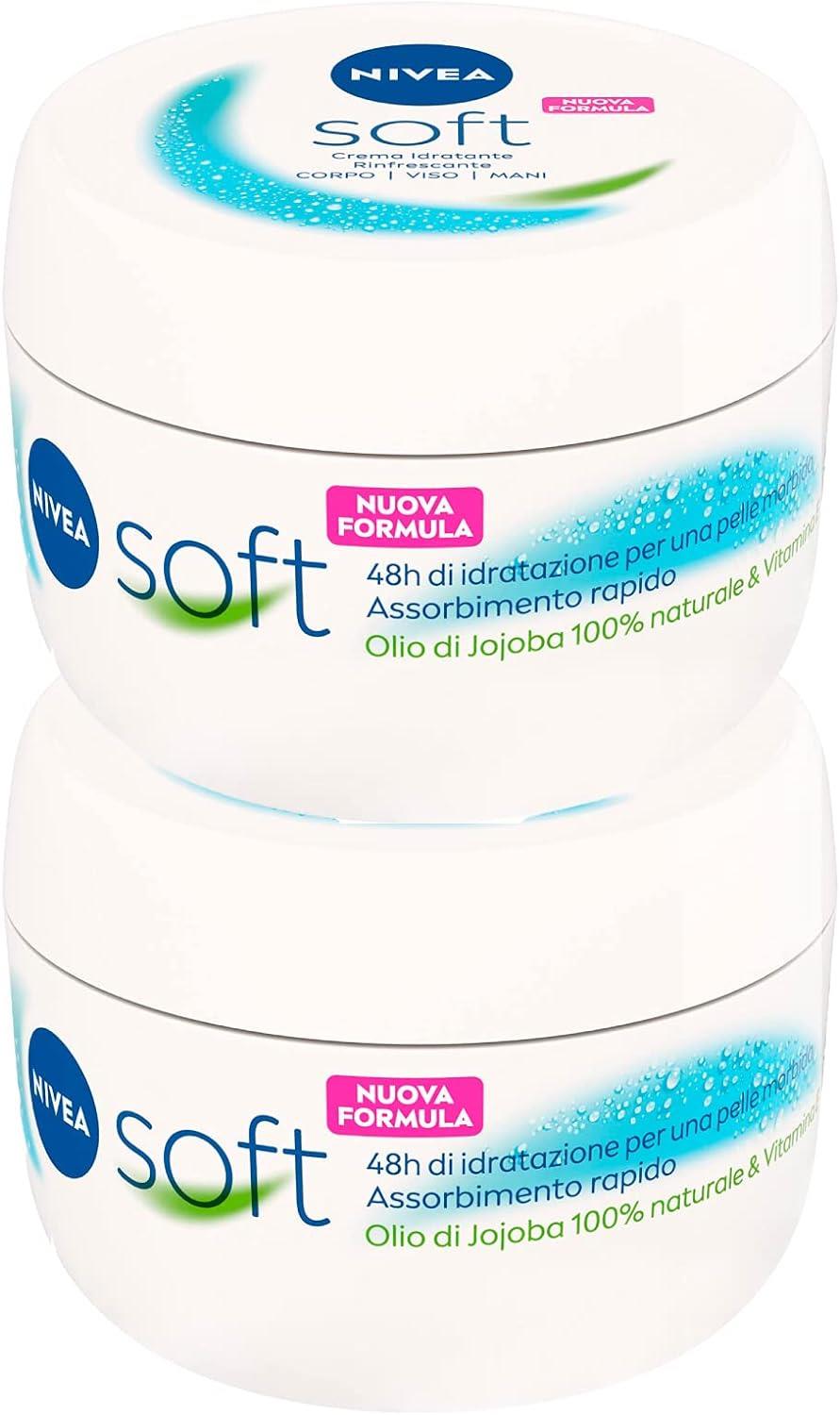 NIVEA SET 2 PZ CREMA SOFT 300 ML L'UNA NUOVA FORMULA IDRATANTE E RINFRESCANTE PER CORPO VISO CORPO E MANI