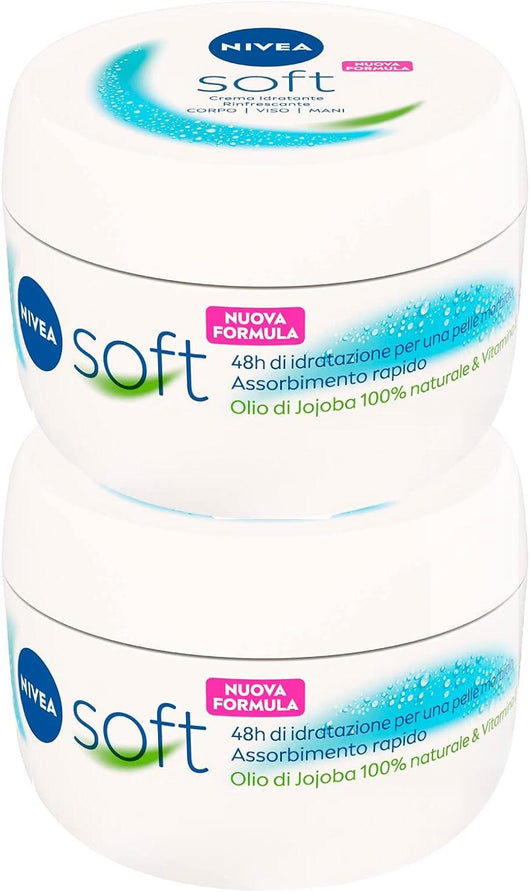 NIVEA SET 2 PZ CREMA SOFT 300 ML L'UNA NUOVA FORMULA IDRATANTE E RINFRESCANTE PER CORPO VISO CORPO E MANI