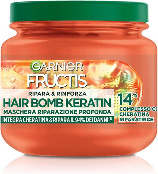 GARNIER FRUCTIS 2 CONFEIZIONI MASCHERA RIMPOLPANTE X CAPELLI DANNEGGIATI RIPARA  CON OLIO DI MARULA E CHERATINA, 320 ML L'UNA
