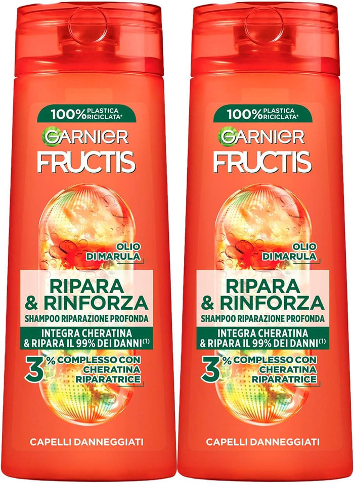 GARNIER FRUCTIS SET 2 SHAMPOO 250 ML L'UNO RIPARA E RINFORZA INTEGRA CHERATINA E RIPARA IL 99% DEI DANNI