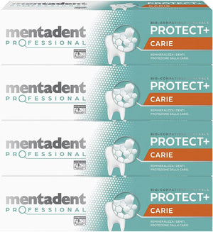 MENTADENT DENTIFRICIO SET 4 CONFEZIONI PROTEZIONE CARIE PROFESSIONAL RIMINALIZZA I DENTI 75ML L'UNO PROTECT+ CARIE
