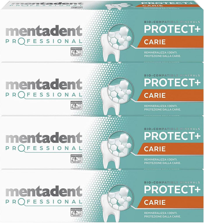 MENTADENT DENTIFRICIO SET 4 CONFEZIONI PROTEZIONE CARIE PROFESSIONAL RIMINALIZZA I DENTI 75ML L'UNO PROTECT+ CARIE