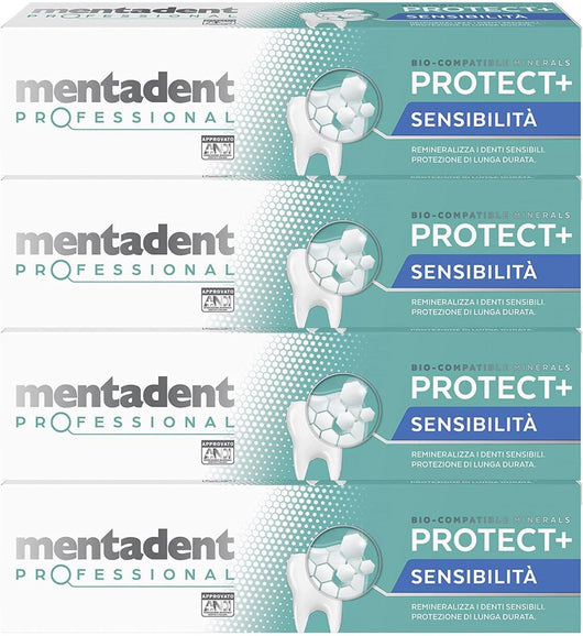 MENTADENT DENTIFRICIO SET 4 CONFEZIONI PROFESSIONAL RIMINALIZZA I DENTI SENSIBILI 75 ML L'UNO PROTETTIVO