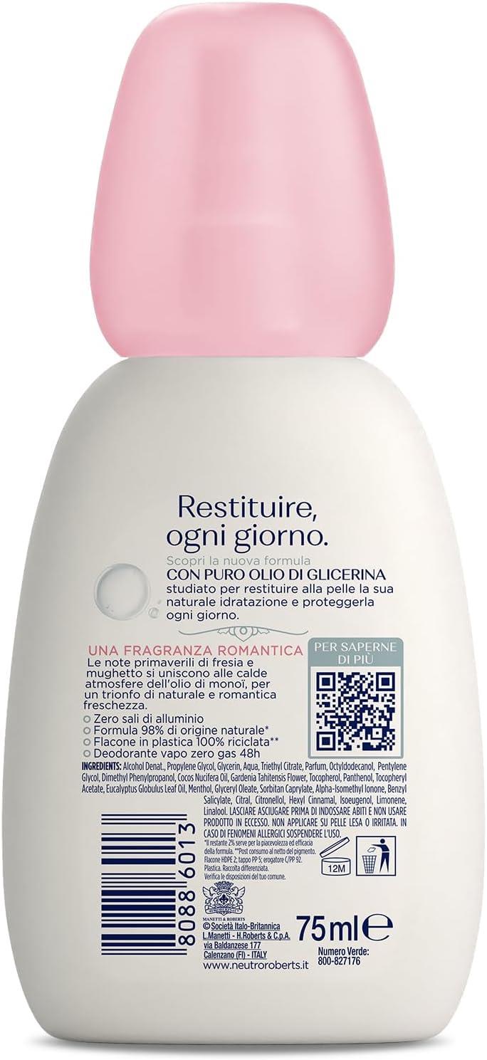 SET 6 NEUTRO ROBERTS DEODORANTE SPRAY FRESCO ROSA MONOI E FRESIA CON PURO OLIO DI GLICERINA 75ML