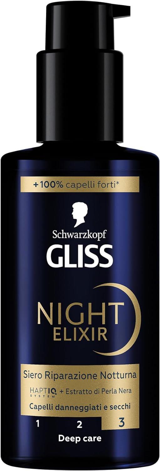 SCHWARZKOPF GLISS NIGHT ELIXIR SIERO RIPARAZIONE NOTTURNA 100 ML CON HAPTIQ SYSTEM ED ESTRATTO DI PERLA NERA