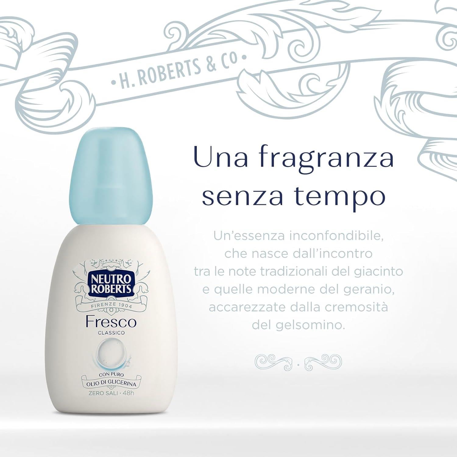 SET 4 NEUTRO ROBERTS DEODORANTE VAPO FRESCO CLASSICO ZERO SALI DI ALLUMINIO CON PURO OLIO DI GLICERINA 75 ML