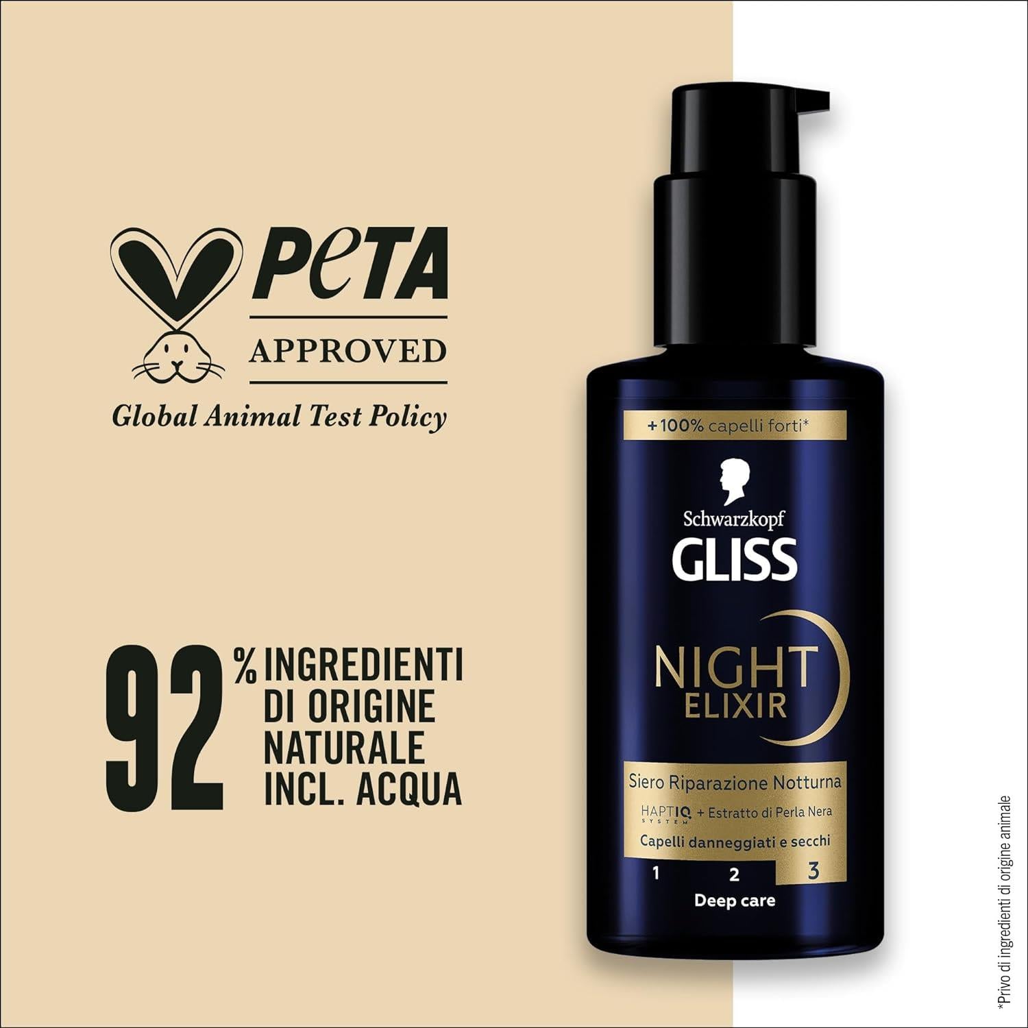 SCHWARZKOPF GLISS NIGHT ELIXIR SIERO RIPARAZIONE NOTTURNA 100 ML CON HAPTIQ SYSTEM ED ESTRATTO DI PERLA NERA