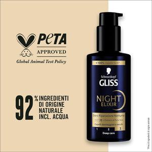 SCHWARZKOPF GLISS NIGHT ELIXIR SIERO RIPARAZIONE NOTTURNA 100 ML CON HAPTIQ SYSTEM ED ESTRATTO DI PERLA NERA