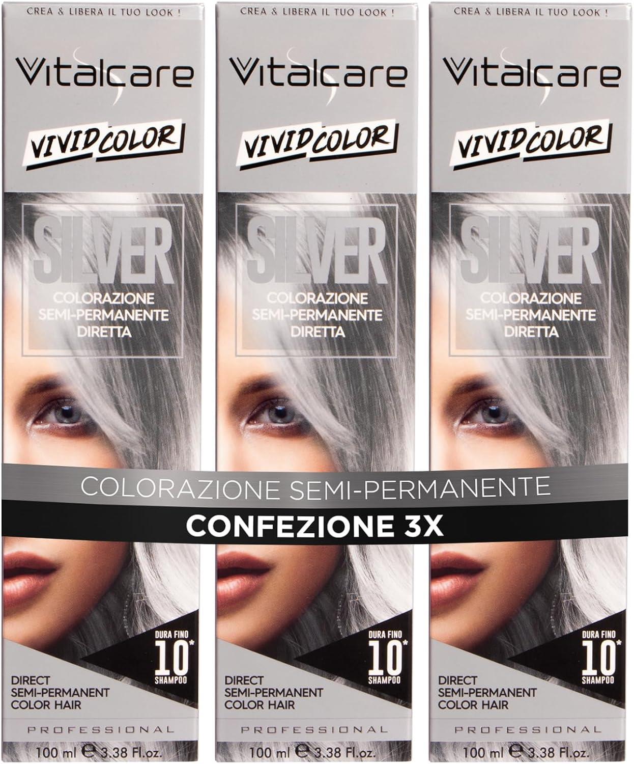 VITALCARE SET 3 PZ TINTA SEMIPERMANENTE PROFESSIONALE PER CAPELLI MORBIDI IDRATATI E LUMINOSI IN COLORE SILVER