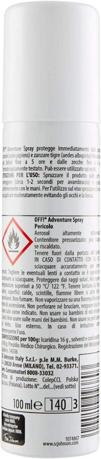 SET 2 JOHNSON REPELLENTE SPRAY ADVENTURE OFF ANTIZANZARE ZANZARE ZECCHE E TAFANI 100 ML