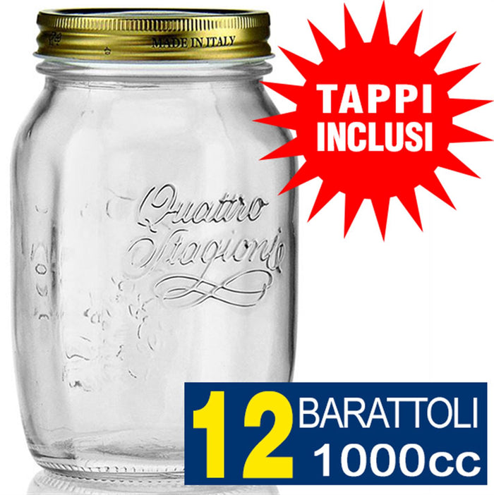 12 BARATTOLI 1000CC QUATTRO STAGIONI BORMIOLI VASO PER CONSERVE CON 12 TAPPI INCLUSI