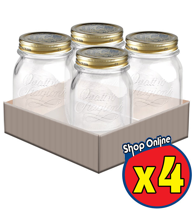 SET 4 BARATTOLI 500 CC QUATTRO STAGIONI BORMIOLI VASO PER CONSERVE CON TAPPI