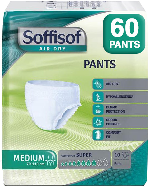 SOFFISOF MUTANDE PANNOLONI USA E GETTA INCONTINENZA URINARIA ASSORBENZA 8 MEDIUM 60PZ