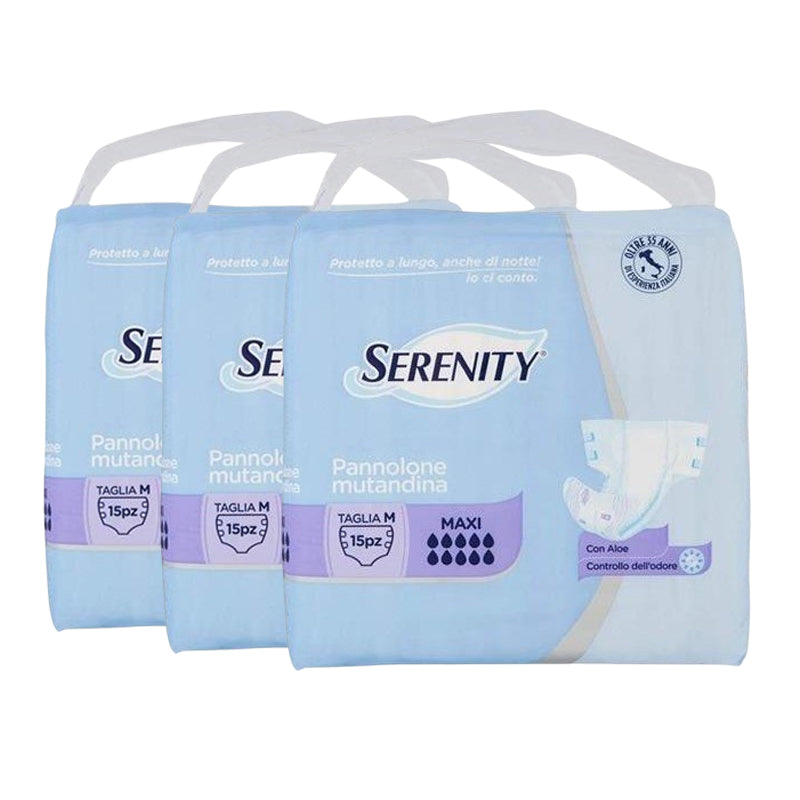 SET 3 SERENITY PANNOLONE MUTANDINA MAXI CON ALOE GIORNO/NOTTE TAGLIA M 15 PEZZI