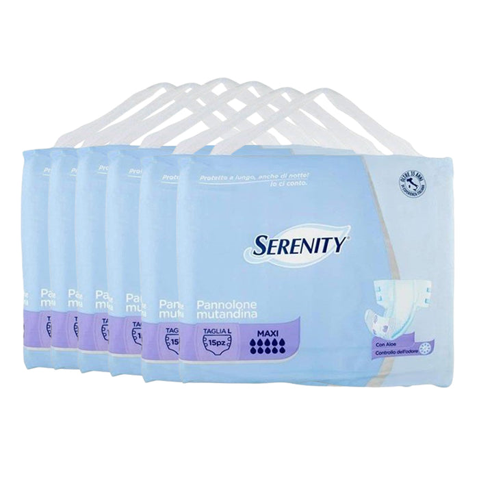 SET 6 SERENITY PANNOLONI MUTANDINE MAXI CON ALOE GIORNO/NOTTE TAGLIA L 15 PEZZI